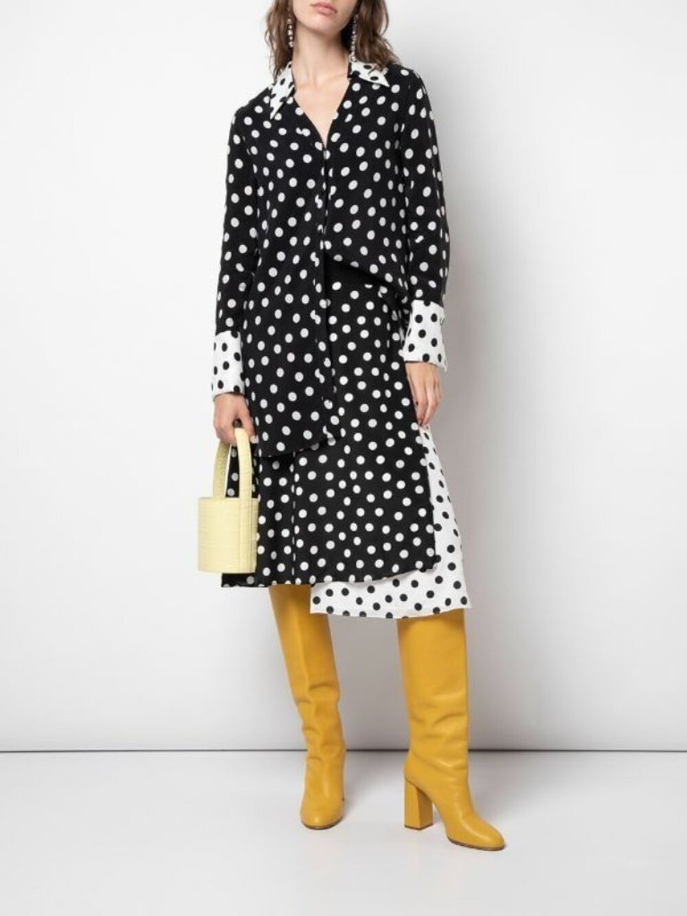 Alice + Olivia Halima French Cuff Shirt Dress in Polka Dot--US 4--EUC